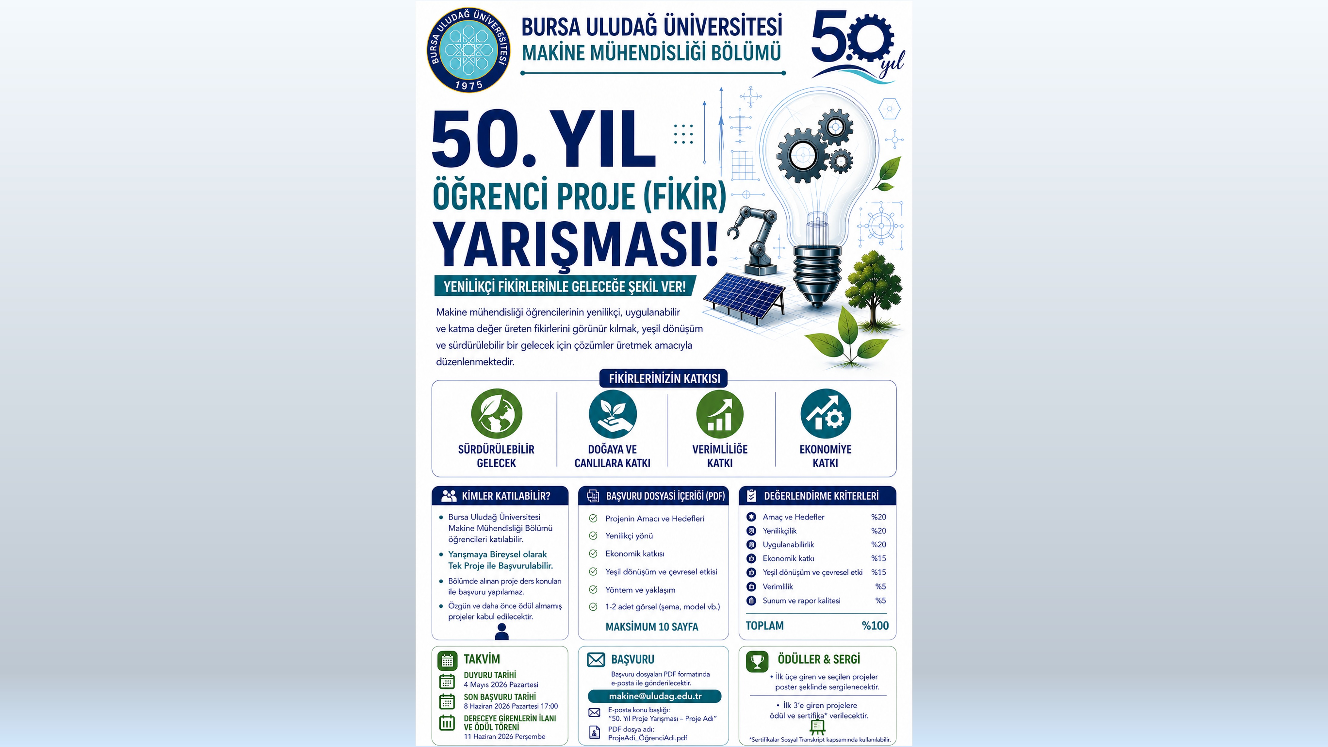 50. KURULUŞ YILI ÖĞRENCİ PROJE (FİKİR) YARIŞMASI