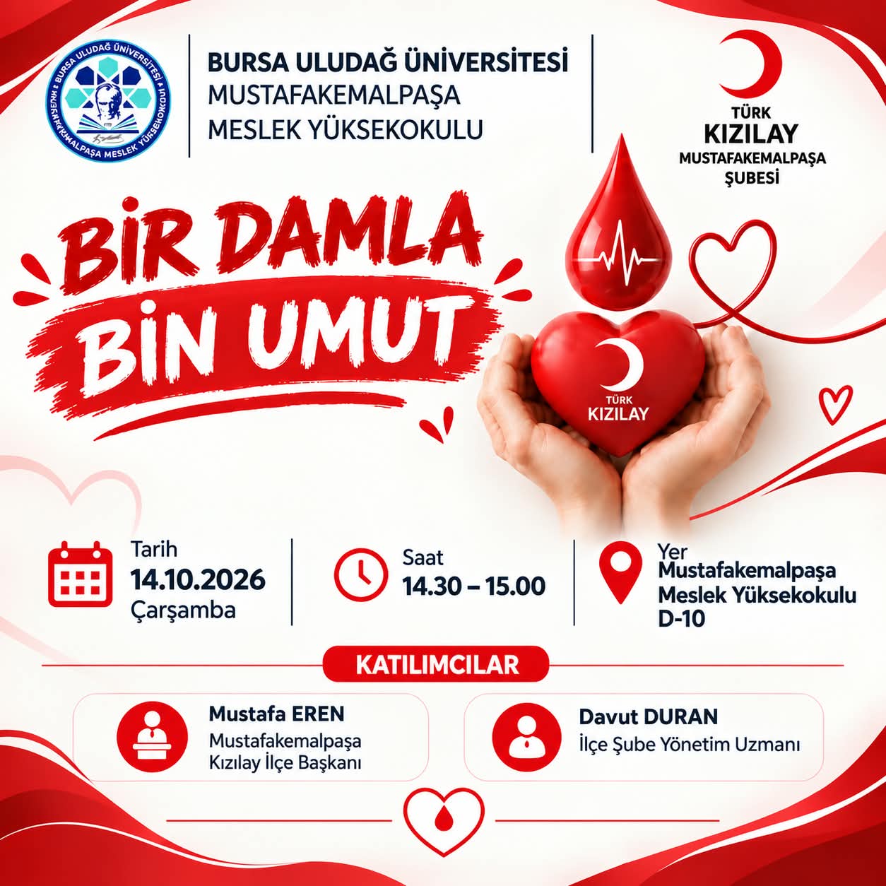 MUSTAFAKEMALPAŞA KIZILAY DERNEĞİ, KAN BAĞIŞI KONUSUNDA BİLGİLENDİRME ETKİNLİĞİ DÜZENLEYECEK