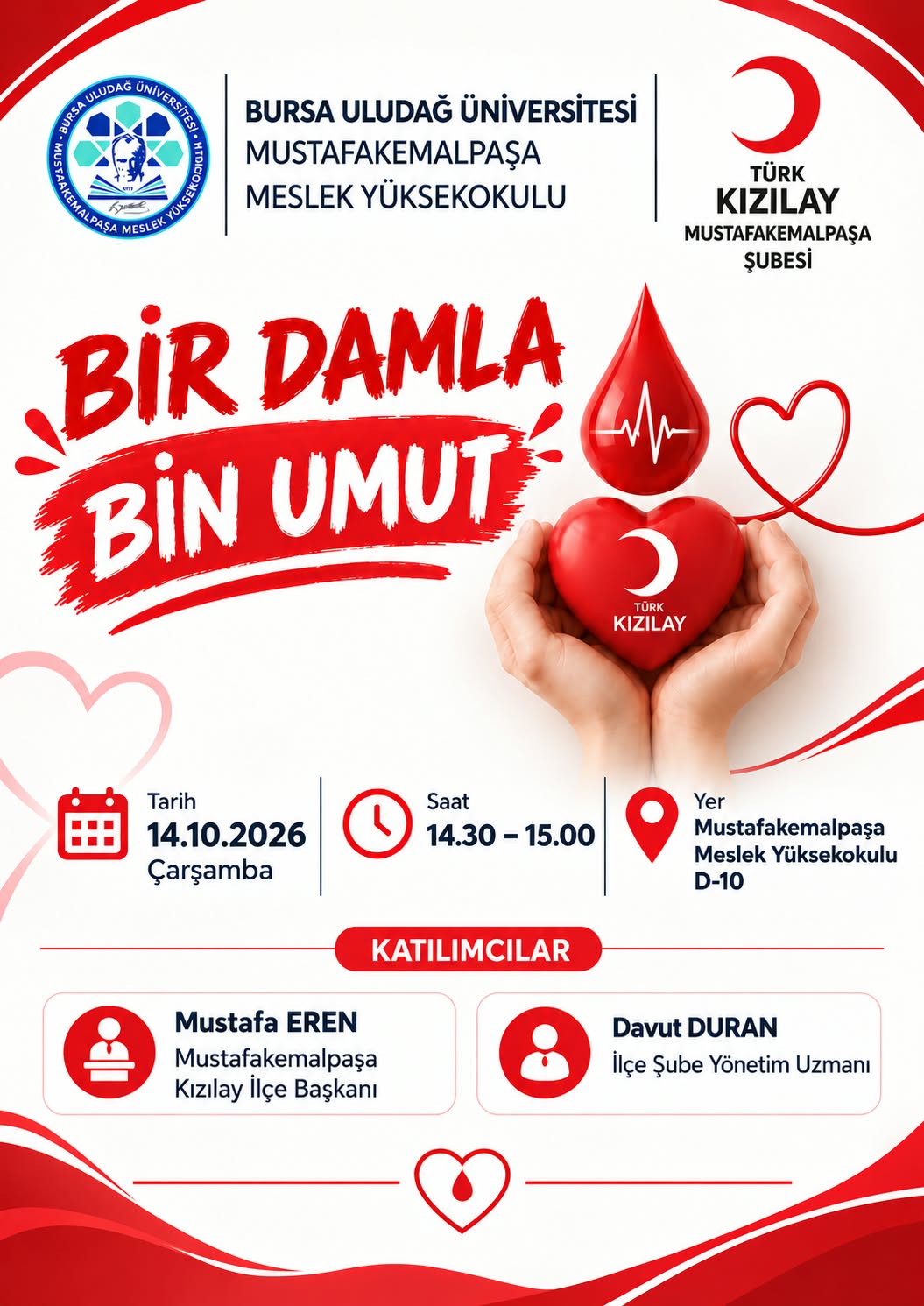 MUSTAFAKEMALPAŞA KIZILAY DERNEĞİ, KAN BAĞIŞI KONUSUNDA BİLGİLENDİRME ETKİNLİĞİ DÜZENLEYECEK