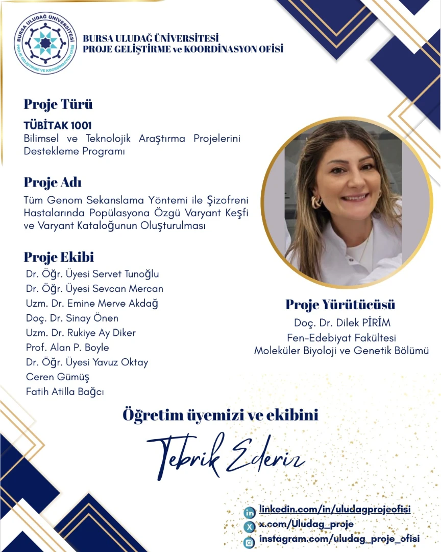 Success in TÜBİTAK 1001 from our university (Assoc. Prof.  Dr.  Dilek Pirim)