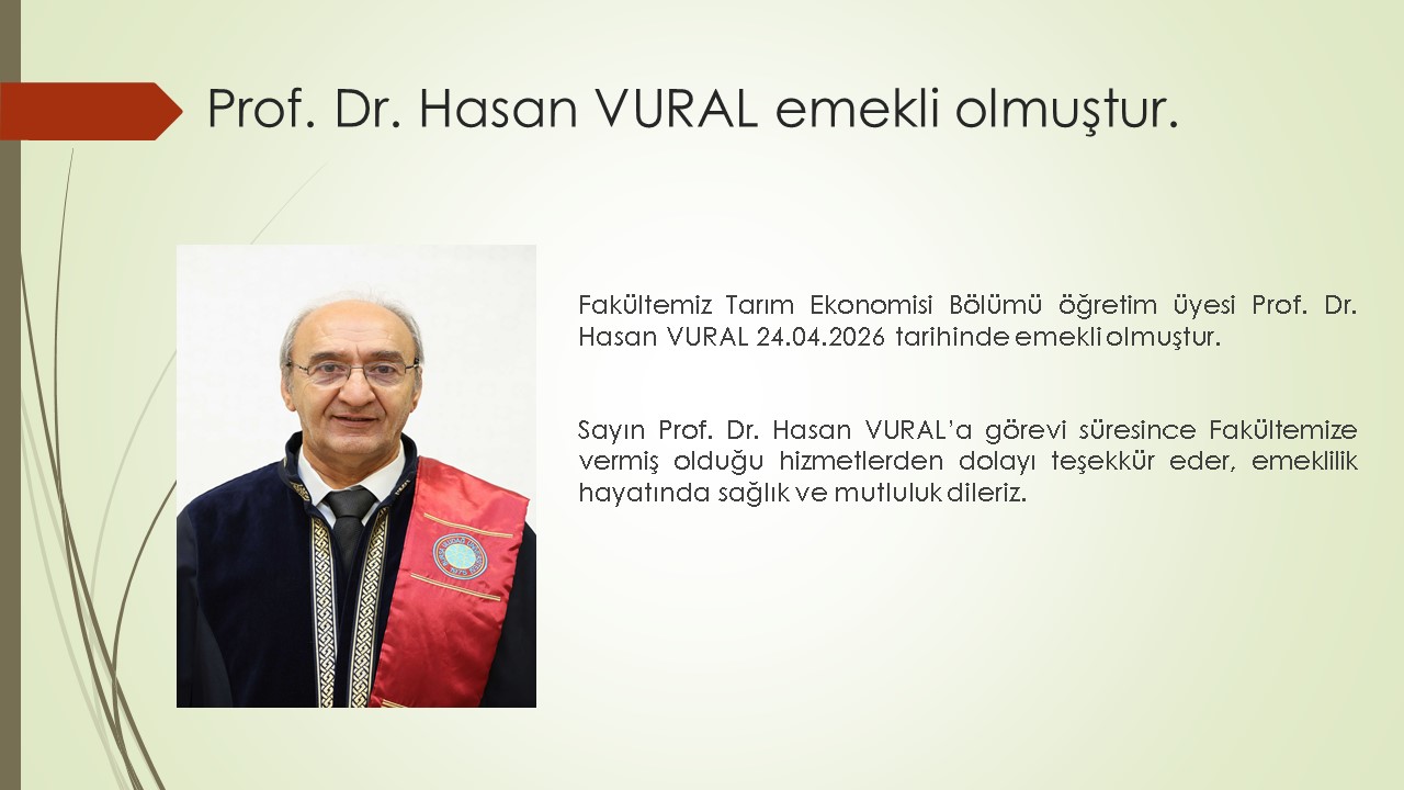 Prof. Dr. Hasan VURAL Emekli Olmuştur.