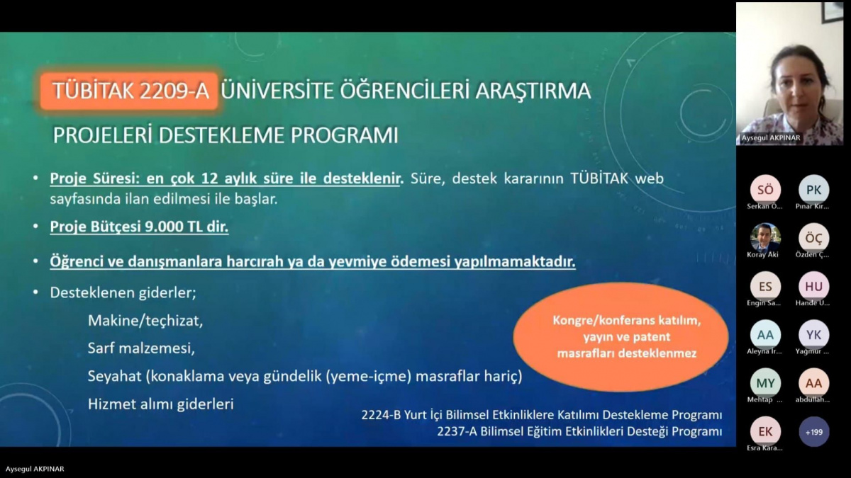 TÜBİTAK 2209 A/B ÜNİVERSİTE ÖĞRENCİLERİ ARAŞTIRMA PROJELERİ DESTEKLEME PROGRAMI EĞİTİMİ DÜZENLENDİ