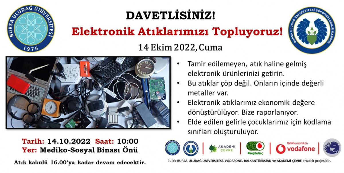  Bursa Uludağ Üniversitesi  Elektronik Atık Toplama Gününe Davetlisiniz 