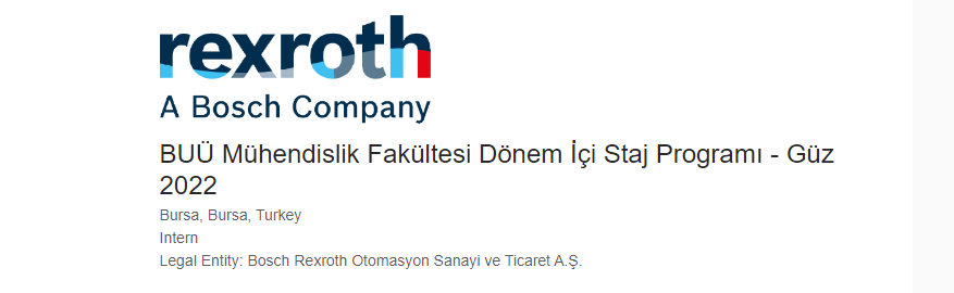  Bosch Rexroth Staj Çağrısı 