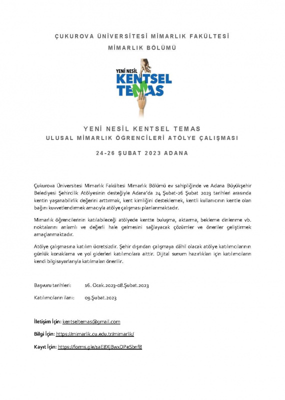 YENİ NESİL KENTSEL TEMAS ULUSAL MİMARLIK ÖĞRENCİLERİ ATÖLYE ÇALIŞMASI 