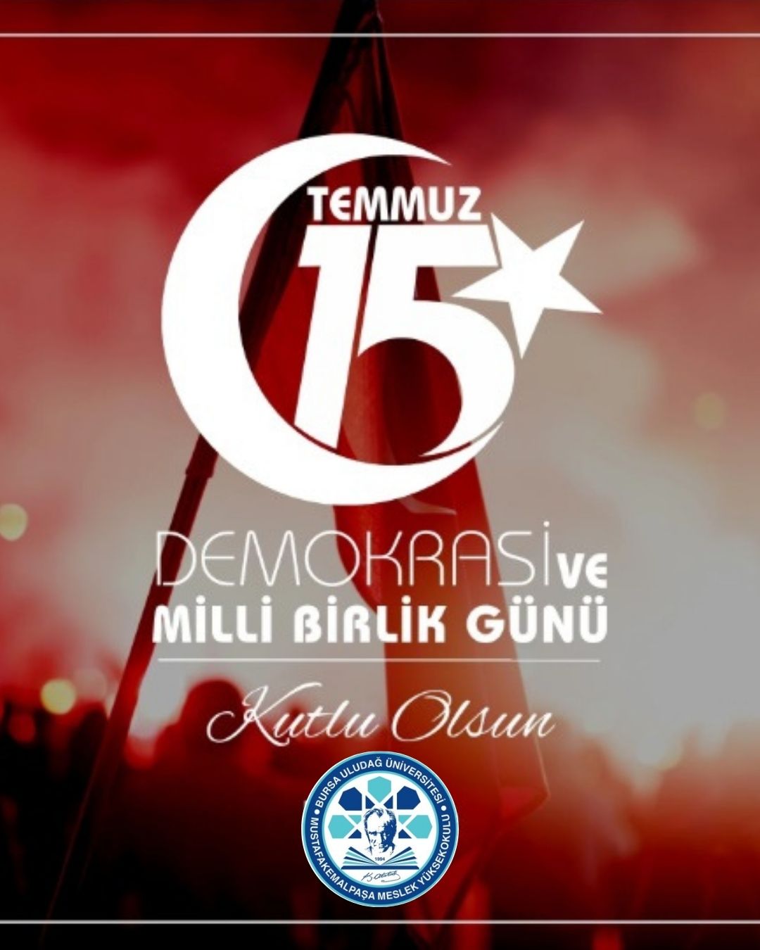 Kırmızı, Beyaz, Sade Tasarım, 15 Temmuz Demokrasi ve Milli Birlik Günü Kutlama Duyurusu Instagram Gönderisi! ?? 
