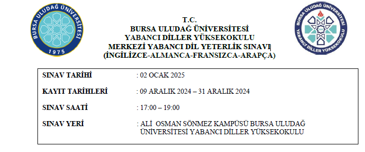 T.C. BURSA ULUDAĞ ÜNİVERSİTESİ YABANCI DİLLER YÜKSEKOKULU MERKEZİ YABANCI DİL YETERLİK SINAVI