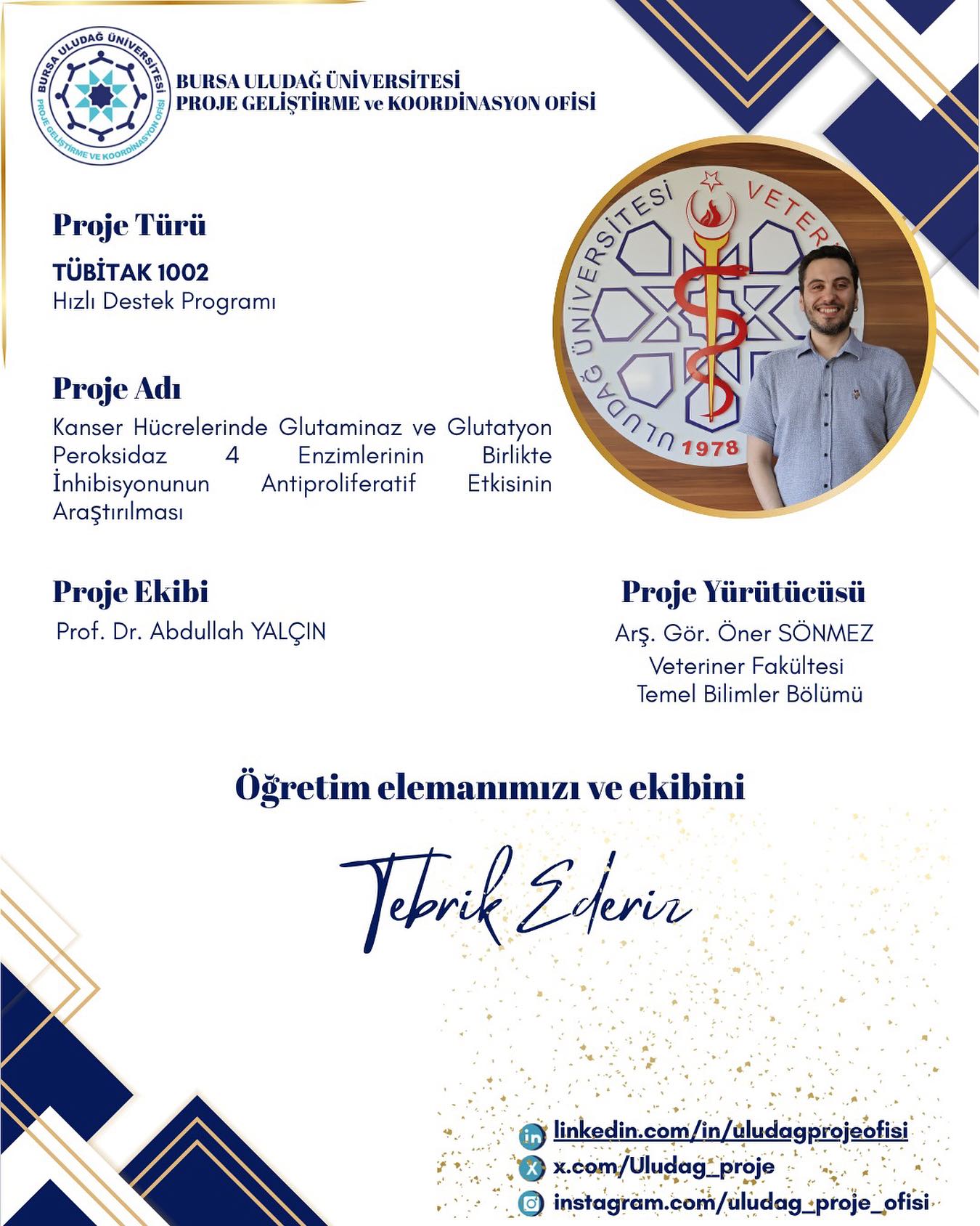 Üniversitemizden TÜBİTAK 1002 Başarısı (Araştırma Görevlisi Öner Sönmez)