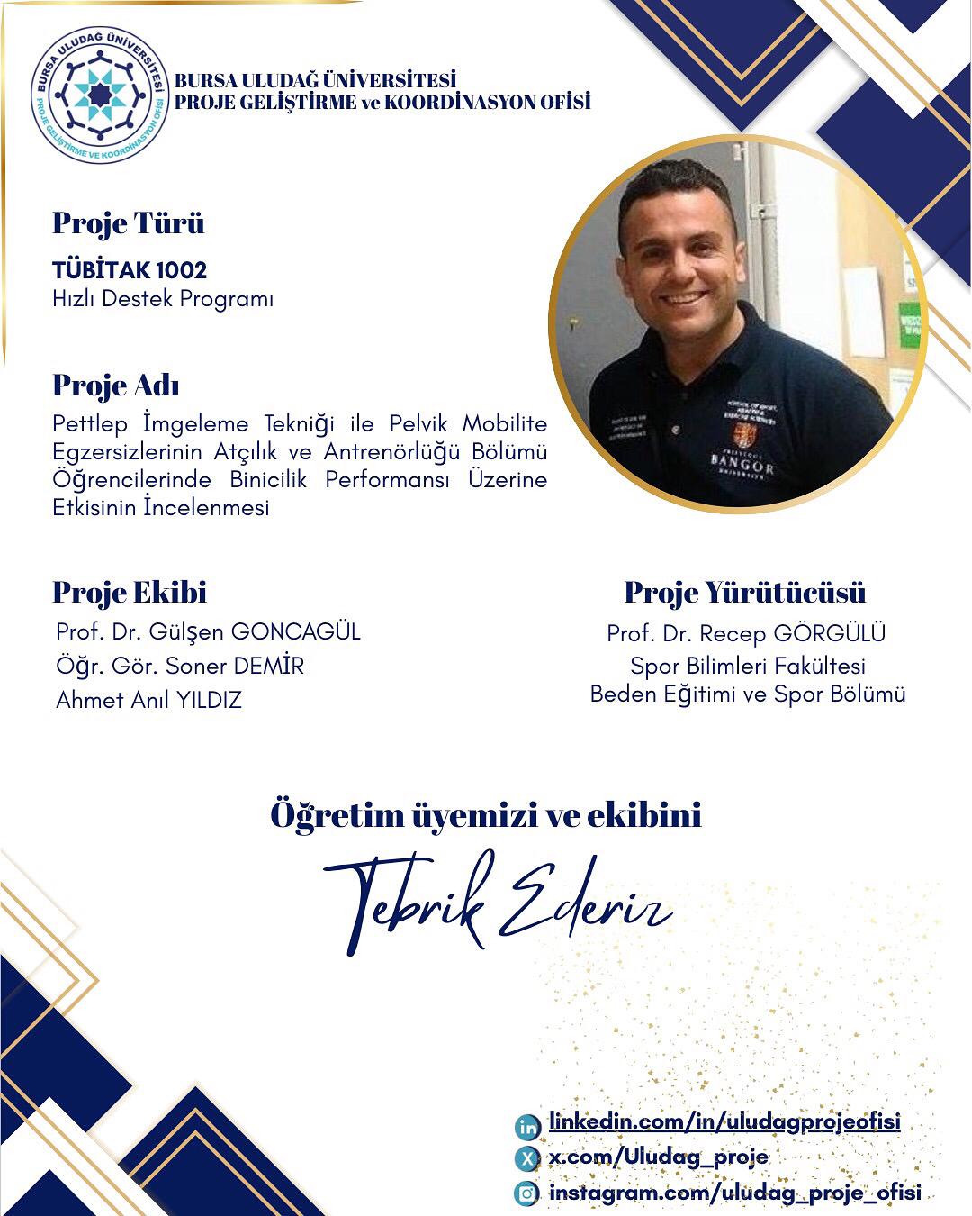 Üniversitemizden TÜBİTAK 1002 Başarısı (Prof. Dr. Recep Görgülü)