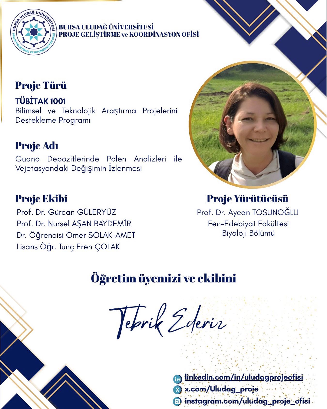 Üniversitemizden TÜBİTAK 1001 Başarısı (Prof. Dr. Aycan Tosunoğlu)