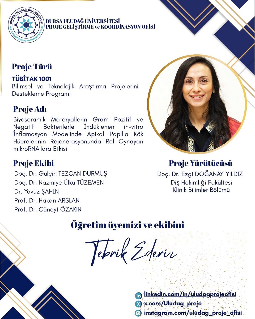 Üniversitemizden TÜBİTAK 1001 Başarısı (Doç. Dr. Ezgi Doğanay Yıldız)