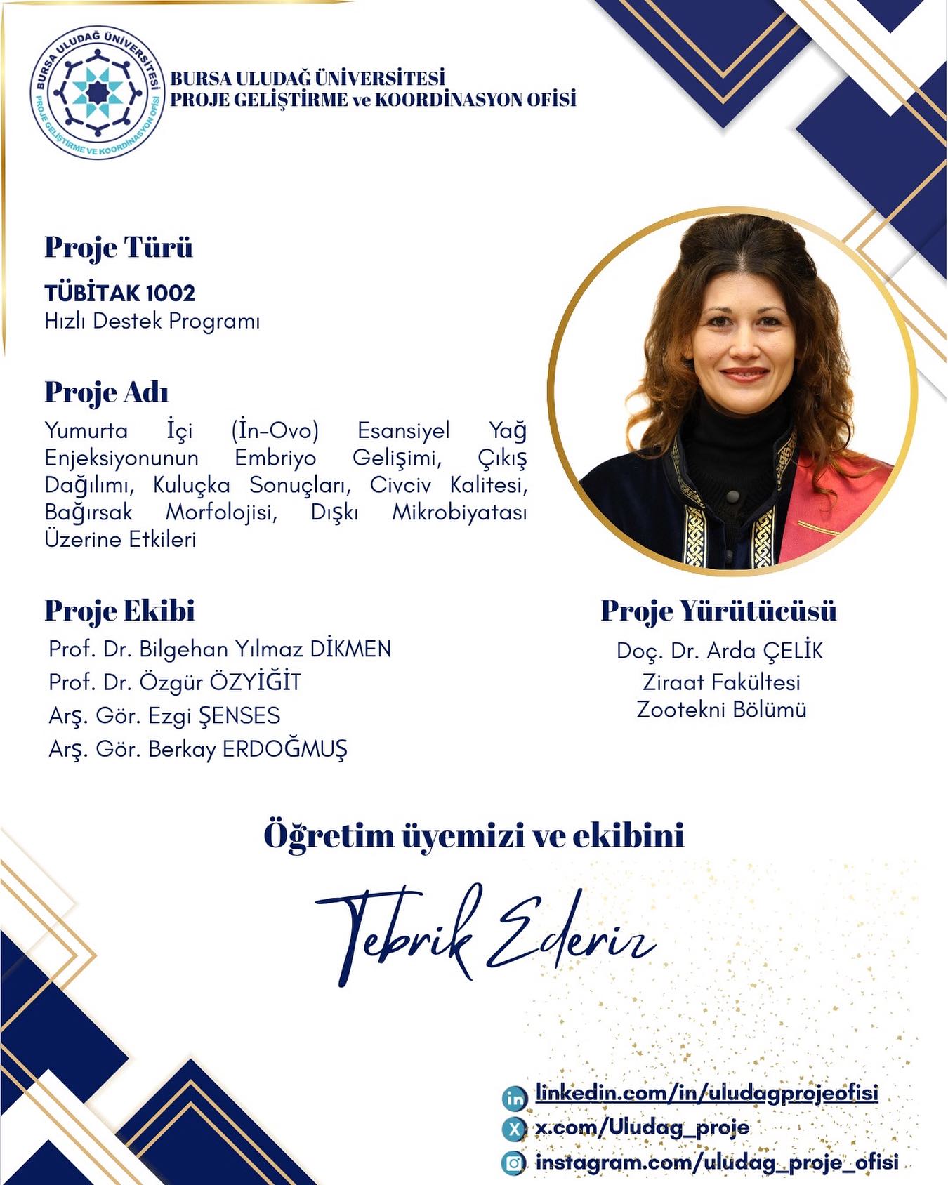 Üniversitemizden TÜBİTAK 1002 Başarısı (Doç. Dr. Arda Çelik)