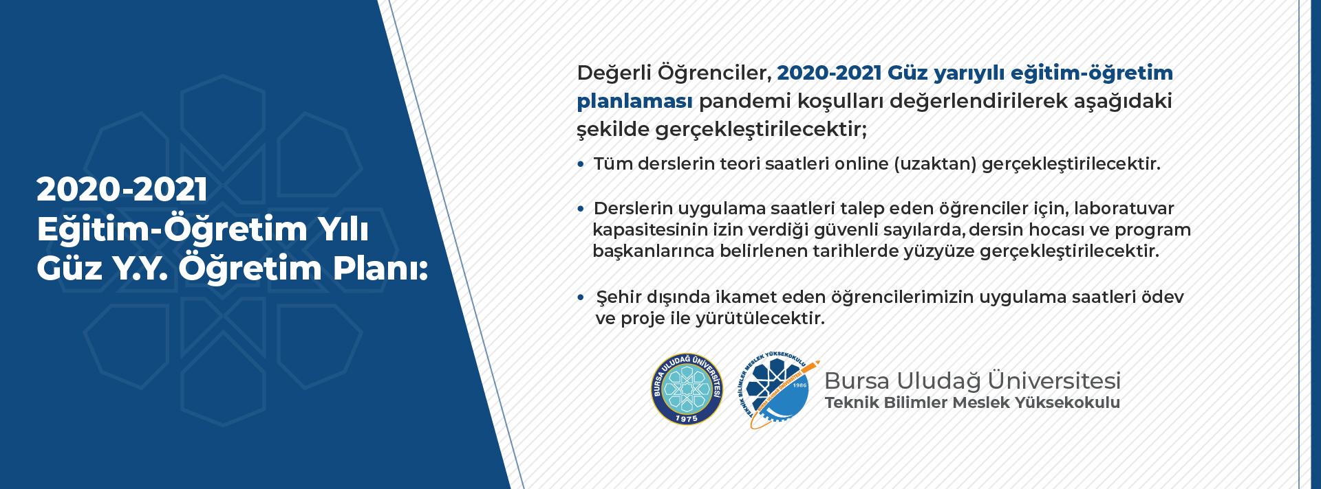  2020-2021 Eğitim-Öğretim Yılı Güz Yarıyılı Öğretim Planı 
