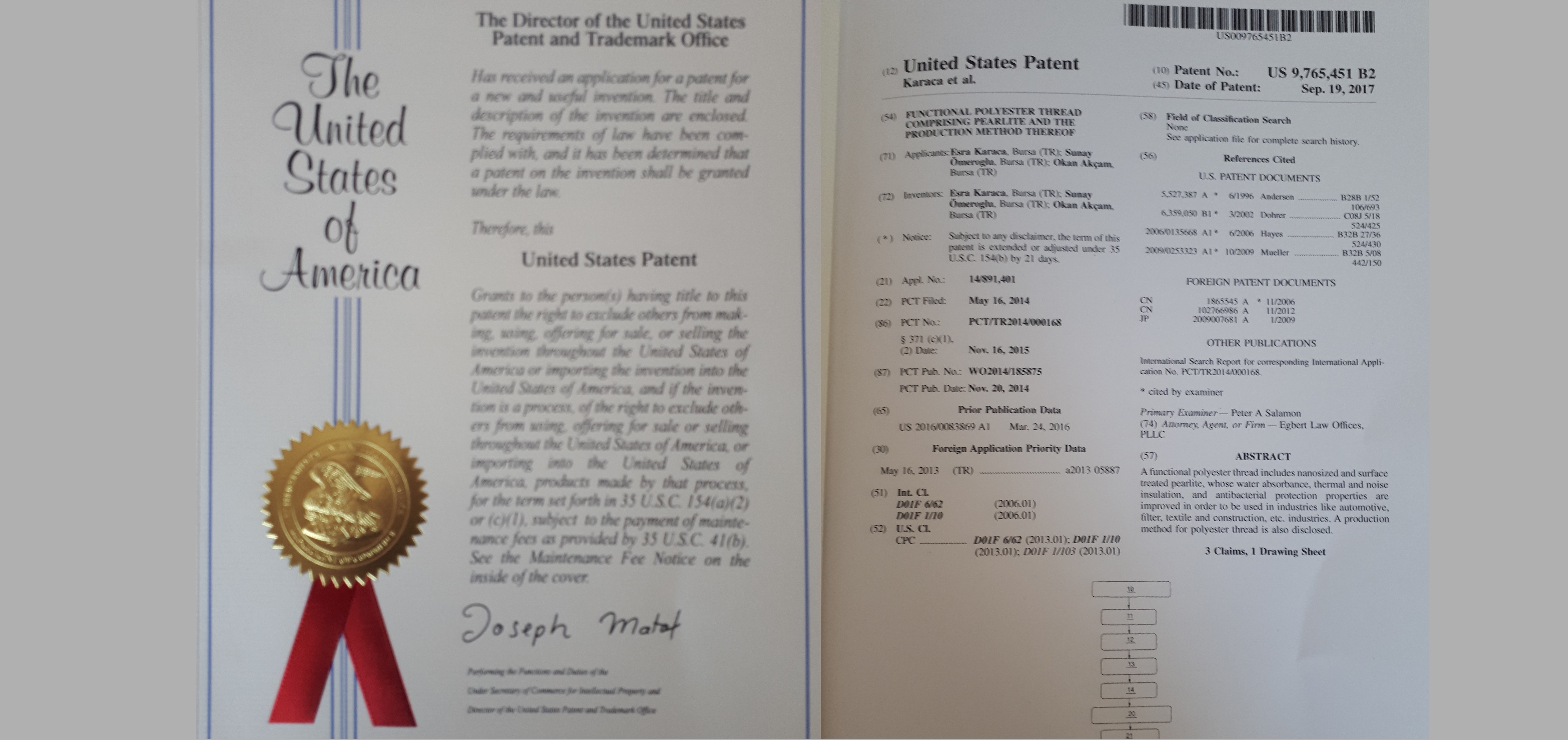  Perlit Katkılı Poliester İplik Üretimine Amerikan Patenti 