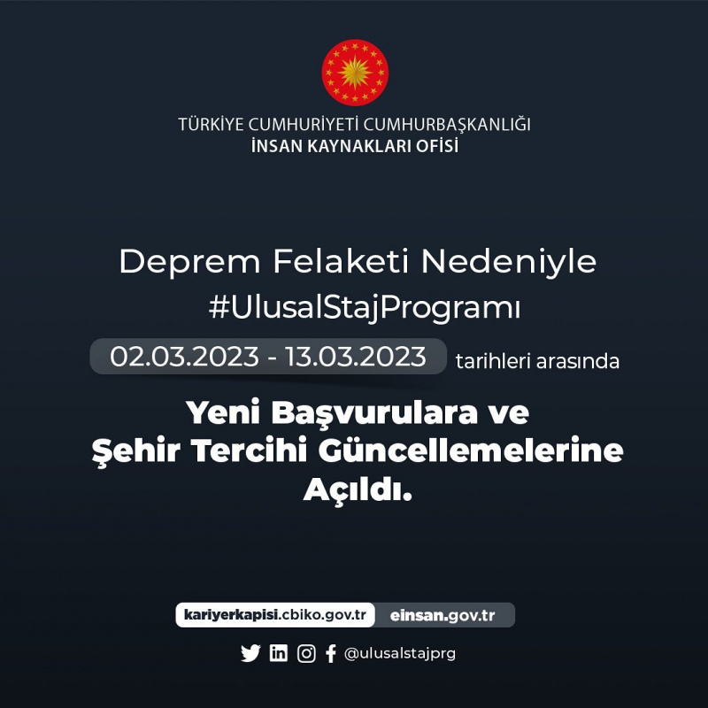  Ulusal Staj Programı başvuru Süresi Uzatıldı 